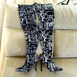 Off Duty Airbrushed Diva Thigh High Boots -graffiti size 7